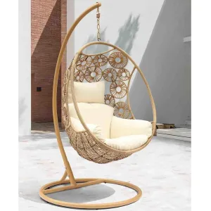 Wooden Twist Elegant Provoke Decorative Egg Shape Hanging Swing - Stylish Outdoor Patio Furniture for Garden and Porch