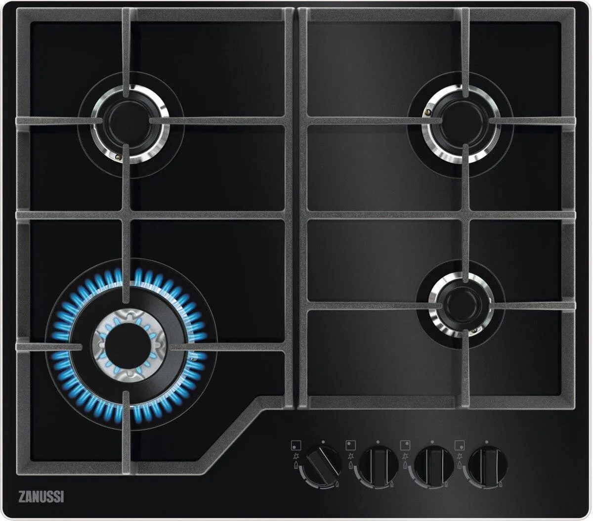 Zanussi ZGGN645K 4 Burner Gas Hob, Black on Glass